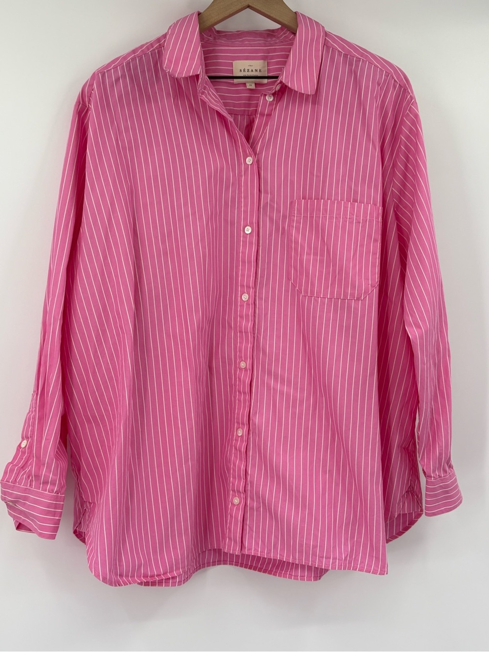 Sézane Max Oversized Pink Stripe Organic Cotton Button Down Shirt FR 44 US 12 - Picture 7 of 16